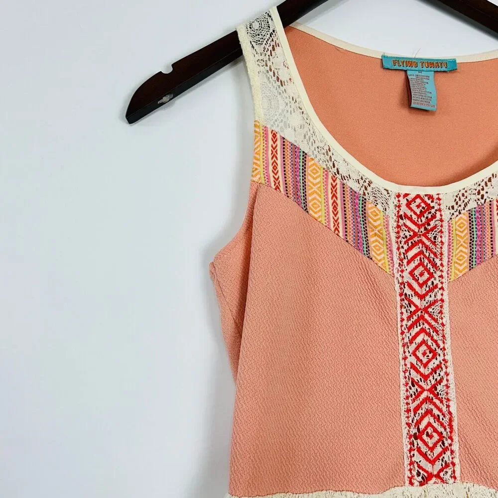Buckle Boho Skater Dress Size Medium Embroidered Peach Racerback Sporty